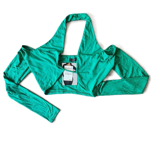 NWT Naked Wardrobe Womens Kelly Green Long Sleeve Cut-Out Shirt Size M - Picture 10 of 16